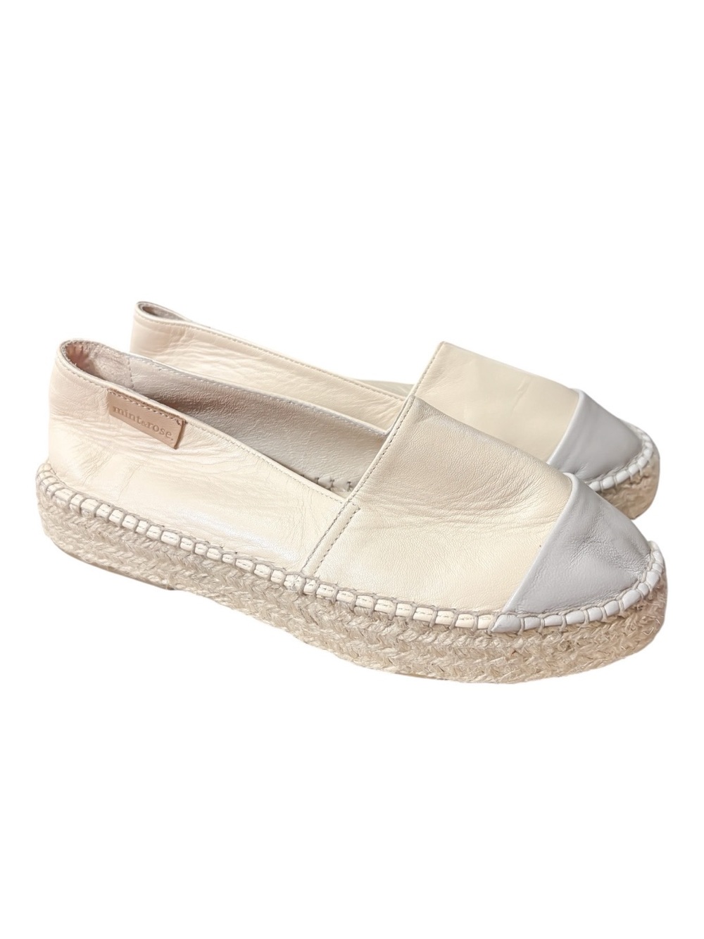 Mint&Rose Leather Cap Toe Espadrille Slip On Shoes